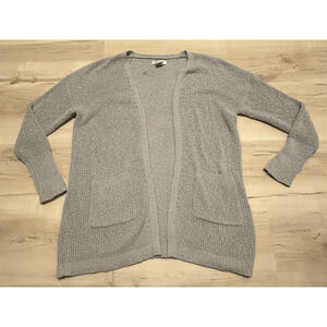 Rachel Zoe Women M Cardigan Open Front Knit Pockets Long Sleeve Gray Coastal